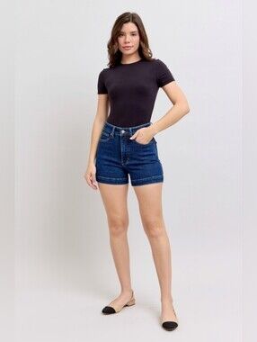 Judy Blue HR Dark Wash Tummy Control Denim Shorts Envelope Pocket Various NEW